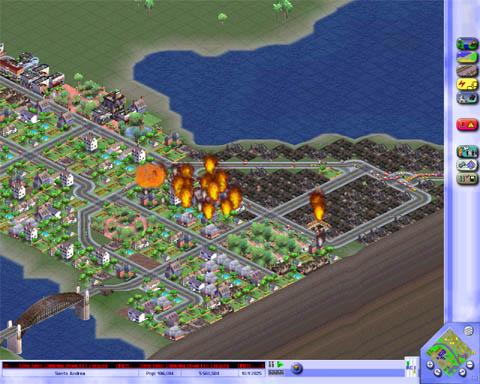 A cool fire screenshot shows off Sim City 3000's engine